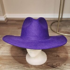 Purple Wide Brim Adjustable Felt Hat Women Men